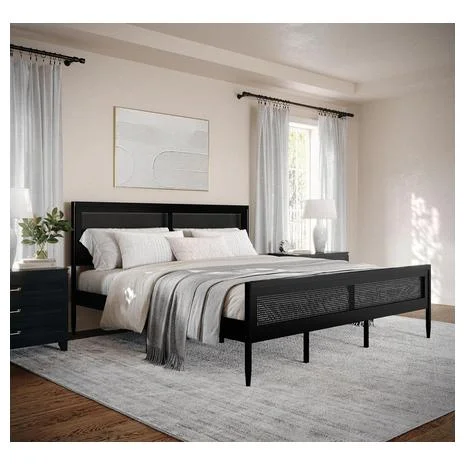 Martha Stewart Jax Platform Bed with Rattan Headboard and Footboard