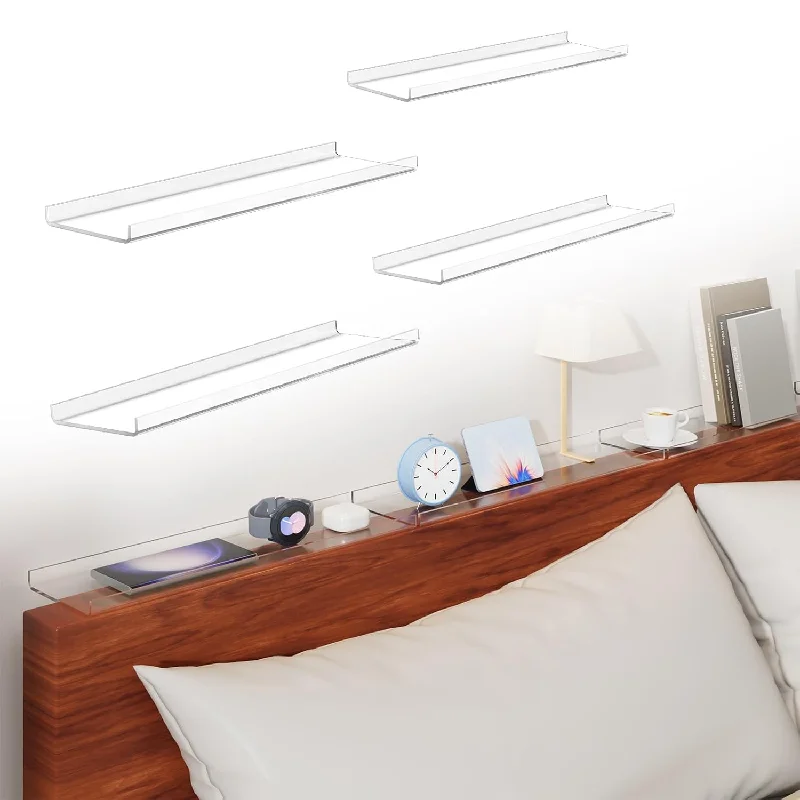 Clear Acrylic Floating Headboard Shelf Set Of 4, Bed Caddy And Bedside Shelf E