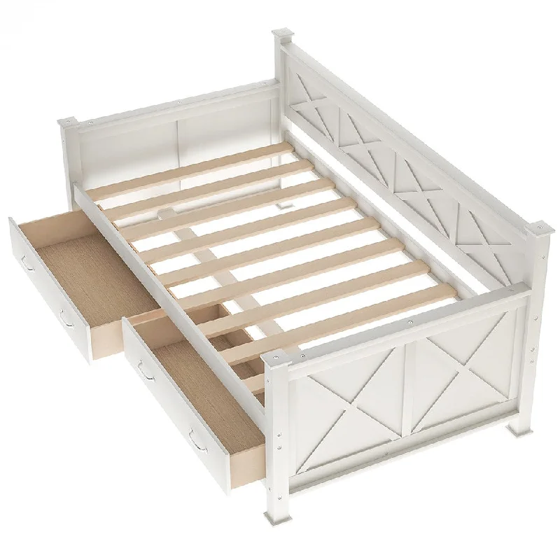 White Twin Two Drawers Bed