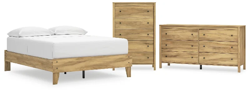 Bermacy Full Platform Bed with Dresser and Chest in Light Brown