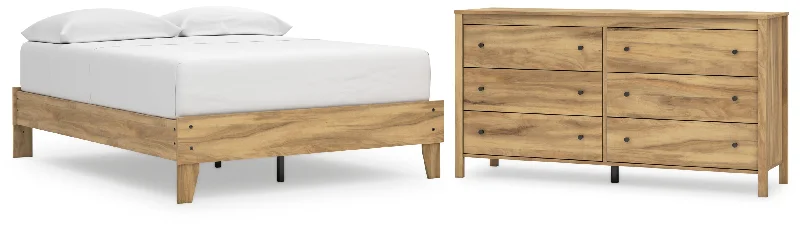 Bermacy Full Platform Bed with Dresser in Light Brown