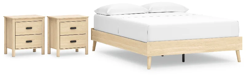 Cabinella Queen Platform Bed with 2 Nightstands in Tan