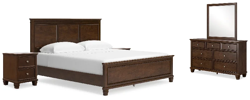 Danabrin California King Panel Bed with Mirrored Dresser and 2 Nightstands in Brown