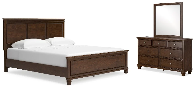 Danabrin California King Panel Bed with Mirrored Dresser in Brown