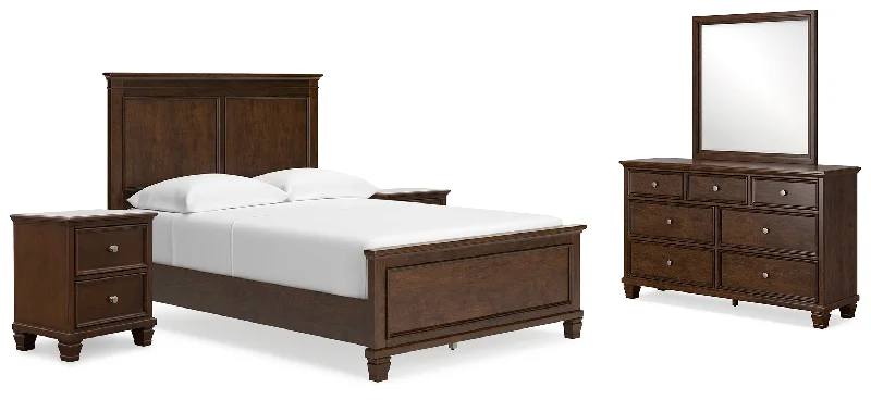 Danabrin Full Panel Bed with Mirrored Dresser and 2 Nightstands in Brown