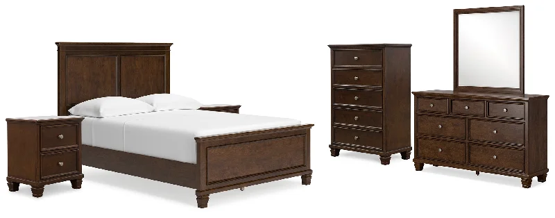 Danabrin Full Panel Bed with Mirrored Dresser, Chest and 2 Nightstands in Brown