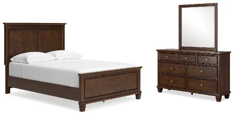 Danabrin Full Panel Bed with Mirrored Dresser in Brown