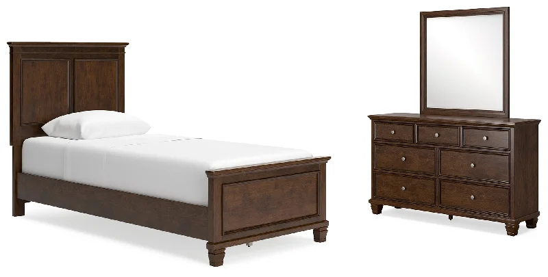 Danabrin Twin Panel Bed with Mirrored Dresser in Brown