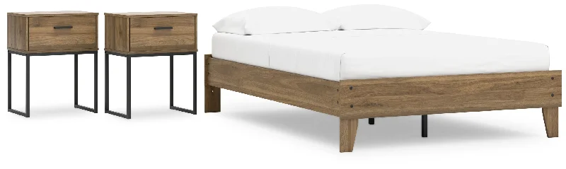 Deanlow Full Platform Bed with 2 Nightstands in Honey