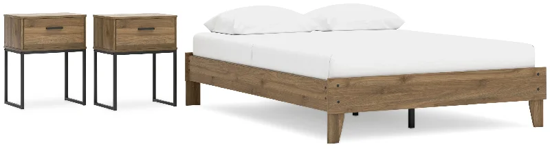 Deanlow Queen Platform Bed with 2 Nightstands in Honey