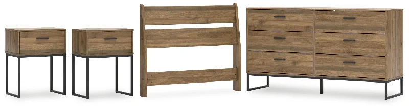 Deanlow Twin Panel Headboard with Dresser and 2 Nightstands in Honey