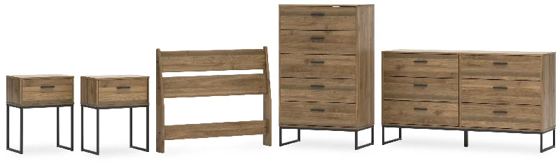 Deanlow Twin Panel Headboard with Dresser, Chest and 2 Nightstands in Honey