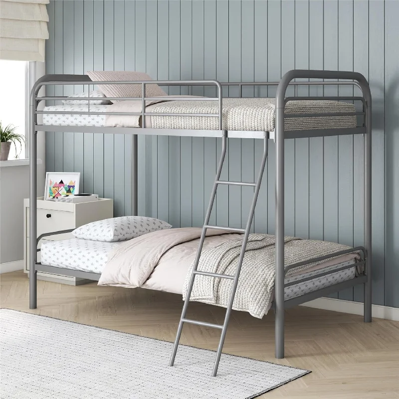 DHP Dusty Metal Bunk Bed Frame for Kids, Teens, and Adults, Twin-Over-Twin, Silver - $150