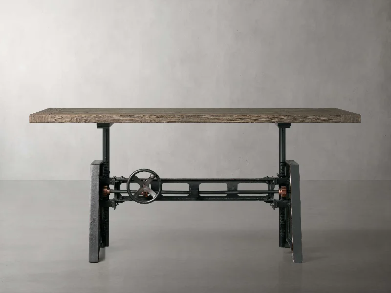 Industrial Crank Desk with Wynn Top and Black Rubbed Copper Base