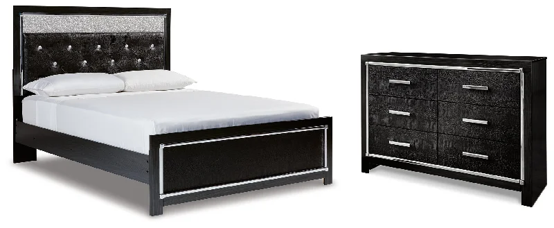 Kaydell Queen Upholstered Panel Bed with Dresser in Black