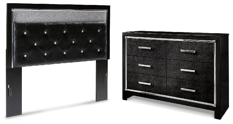 Kaydell Queen Upholstered Panel Headboard with Dresser in Black