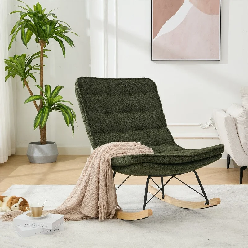 Lazy Rocking Chair with Wide Backrest and Ergonomic Design, Comfortable Upholstered Lounge Chair for Living Room, Bedroom