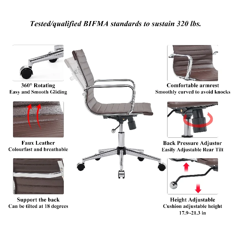 LUXMOD Ribbed Home Office Computer Chair Desk Chair