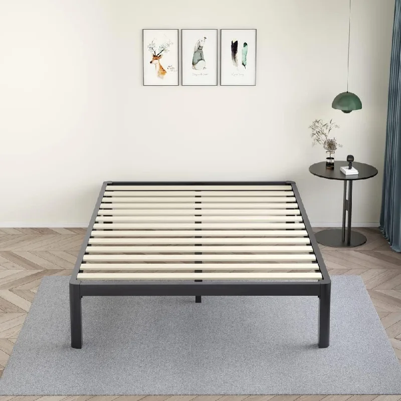 MAF 14 Inch Full Size Platform Bed Frames with Wooden Slats, Black - $100