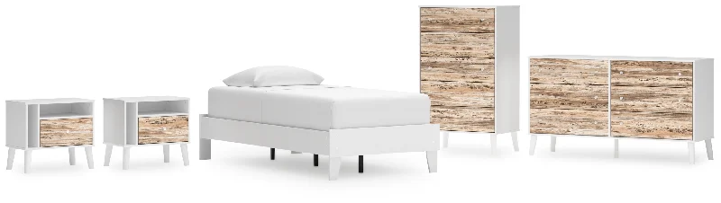 Piperton Twin Platform Bed with Dresser, Chest and 2 Nightstands in White