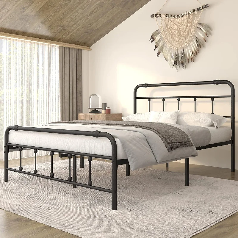 Queen-Size-Bed-Frame with-Headboard and Footboard - No Box Spring Need(Black) - $175