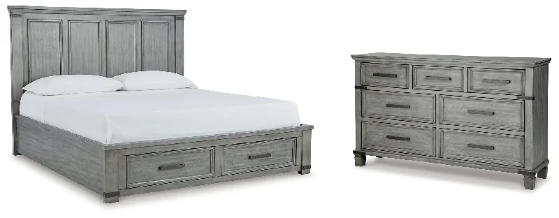 Russelyn California King Storage Bed with Dresser in Gray