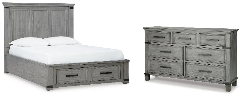 Russelyn Queen Storage Bed with Dresser in Gray