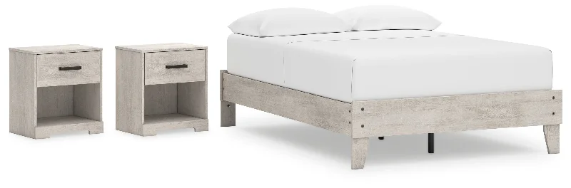 Shawburn Full Platform Bed with 2 Nightstands in Whitewash