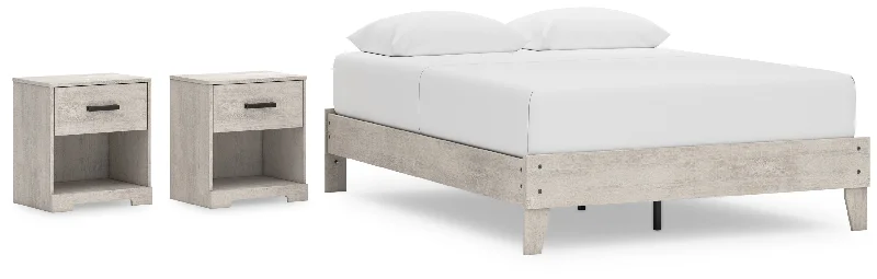 Shawburn Queen Platform Bed with 2 Nightstands in Whitewash