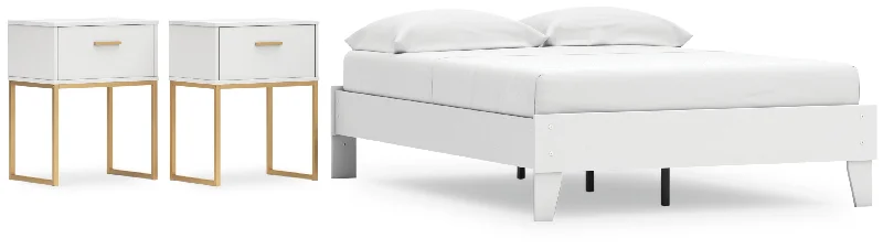 Socalle Full Platform Bed with 2 Nightstands in Two-tone