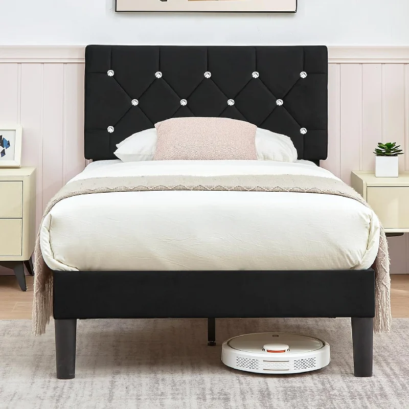 VECELO Twin Size Bed Frame, Upholstered Platform with Diamond Tufted Headboard - $65