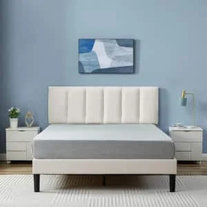 VECELO Upholstered Bed, Modern Platform Bed with Adjustable Headboard, Full - $110