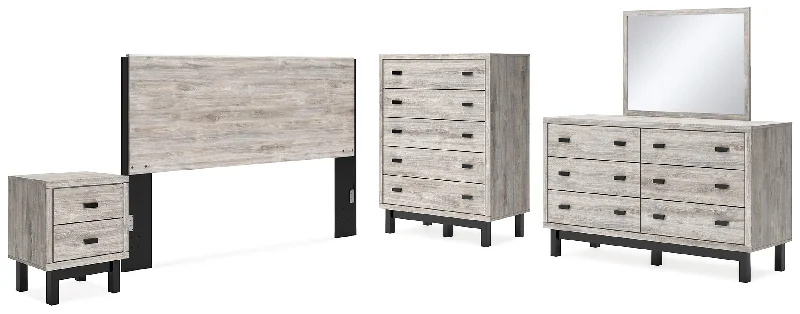 Vessalli King Panel Headboard with Mirrored Dresser, Chest and Nightstand in Two-tone