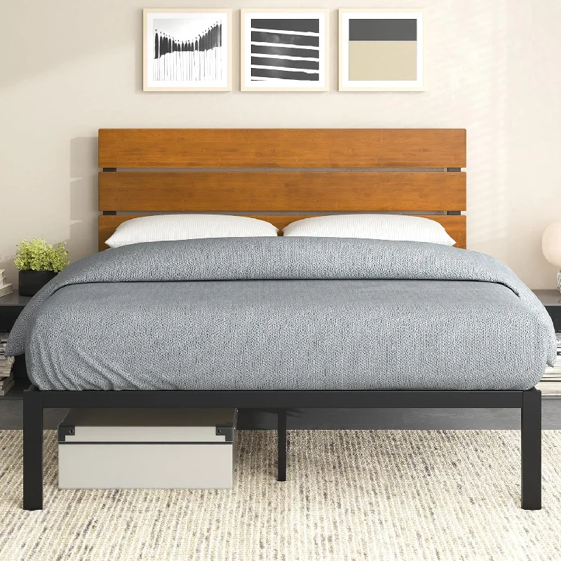 ZINUS Paul Metal and Bamboo Platform Bed Frame, Wood Slat Support, Full - $105