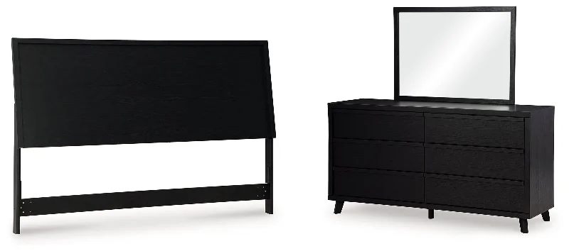 Danziar King Panel Headboard with Mirrored Dresser in Black