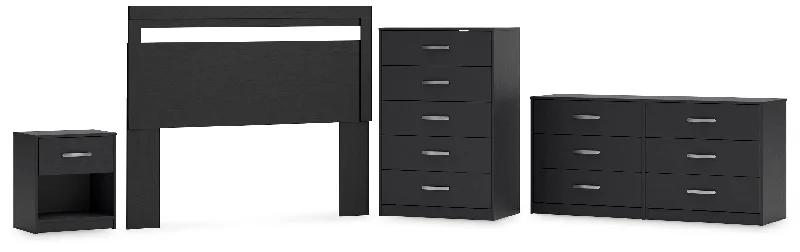 Finch Queen Panel Headboard with Dresser, Chest and Nightstand in Black