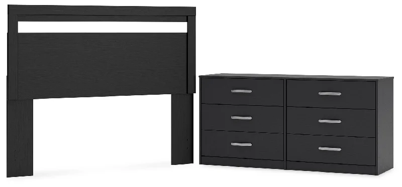 Finch Queen Panel Headboard with Dresser in Black