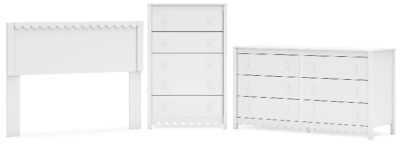 Hallityn Full Panel Headboard with Dresser and Chest in White