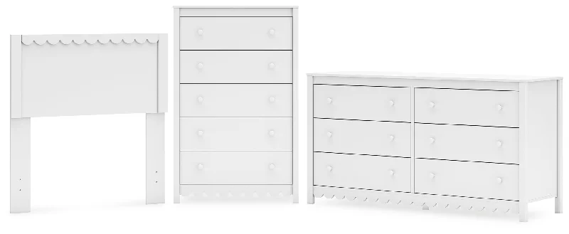 Hallityn Twin Panel Headboard with Dresser and Chest in White