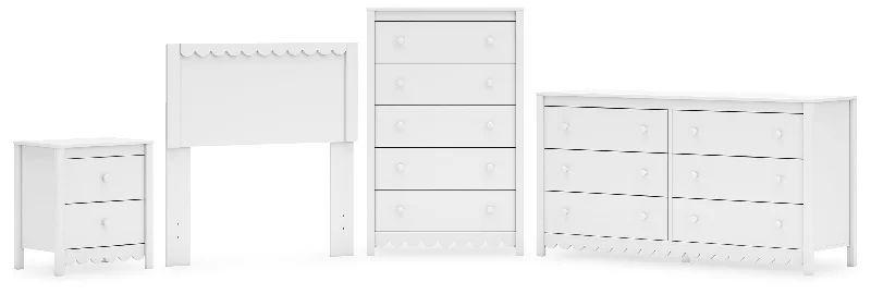 Hallityn Twin Panel Headboard with Dresser, Chest and Nightstand in White