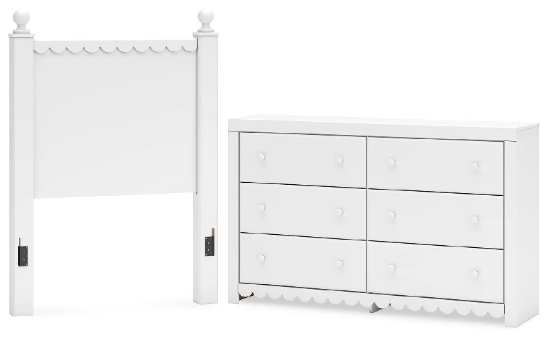 Mollviney Twin Panel Headboard with Dresser in White