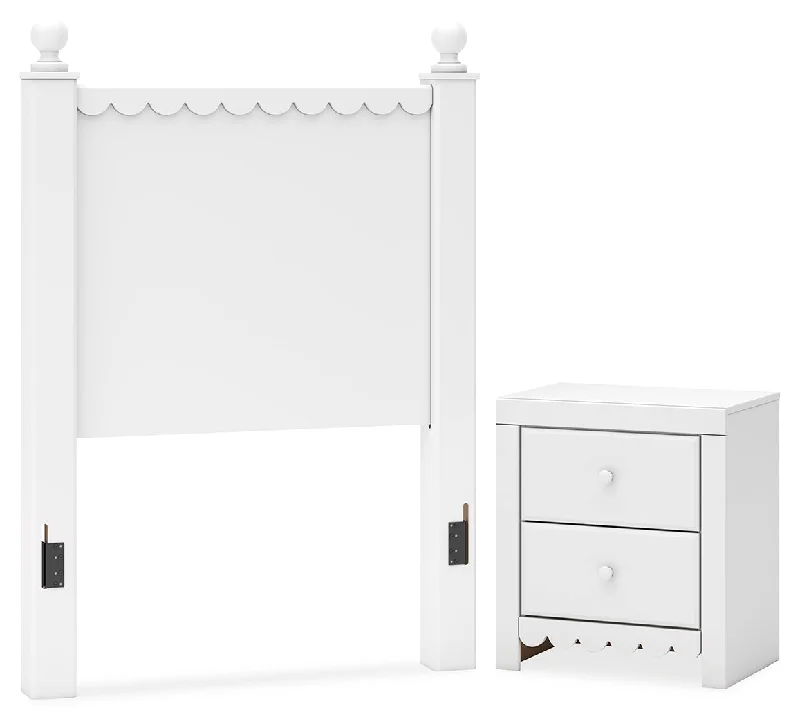 Mollviney Twin Panel Headboard with Nightstand in White