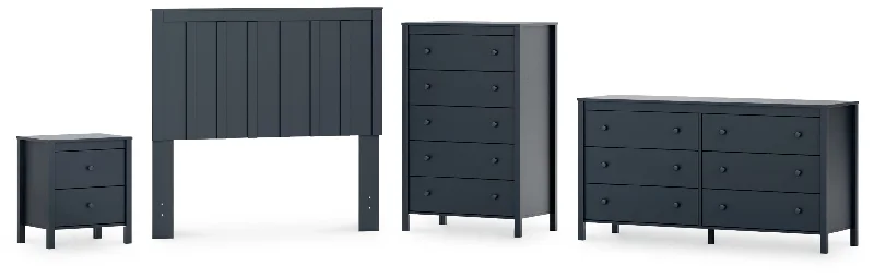 Simmenfort Full Panel Headboard with Dresser, Chest and Nightstand in Navy Blue