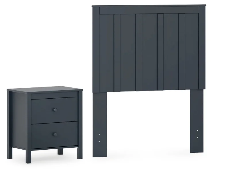 Simmenfort Twin Panel Headboard with Nightstand in Navy Blue