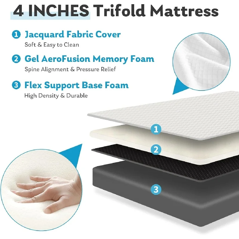 Folding Mattress, 4-Inch Tri-Fold Memory Foam Mattress with Breathable & Washable Cover, Portable & Foldable Mattress