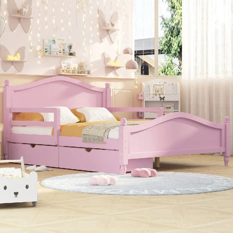 Pink Full Platform Bed w/Curve design Headboard and Storage Drawers