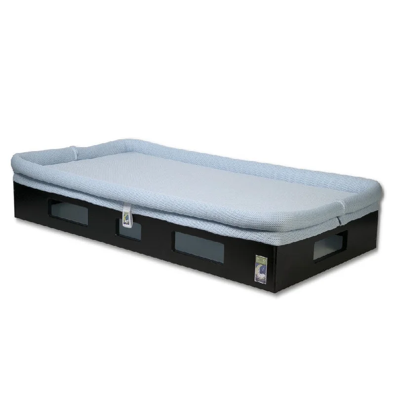 SafeSleep Breathable Light Blue Crib Mattress and Espresso Base