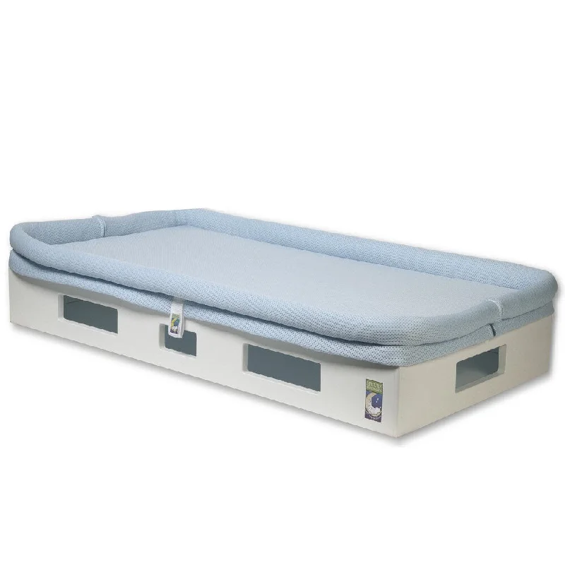 SafeSleep Breathable Light Blue Crib Mattress and White Base