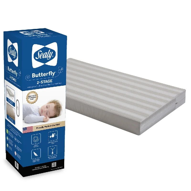 Sealy Butterfly 2-Stage Waterproof Ultra Firm Crib and Toddler Mattress