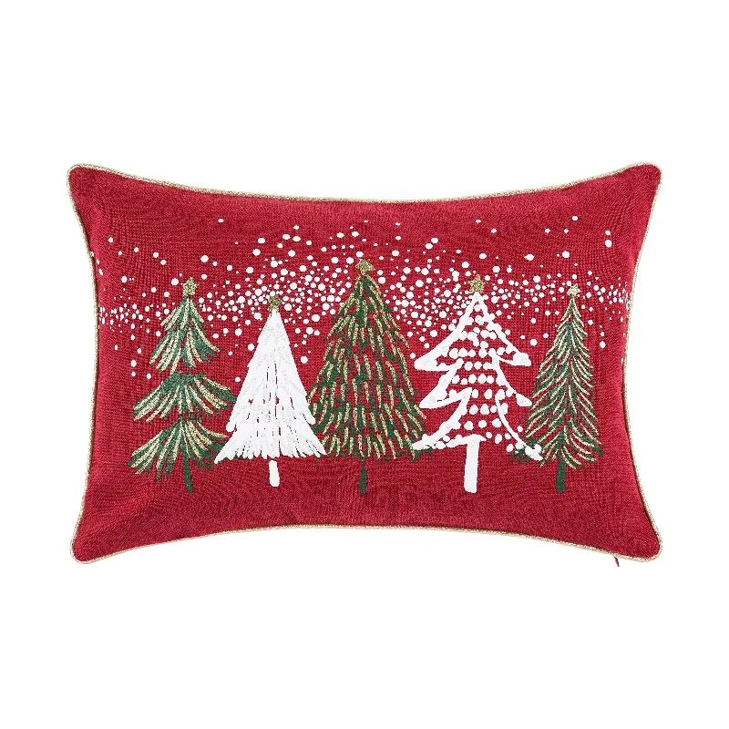 13" x 20" Snowy Trees Embellished Christmas Holiday Throw Pillow